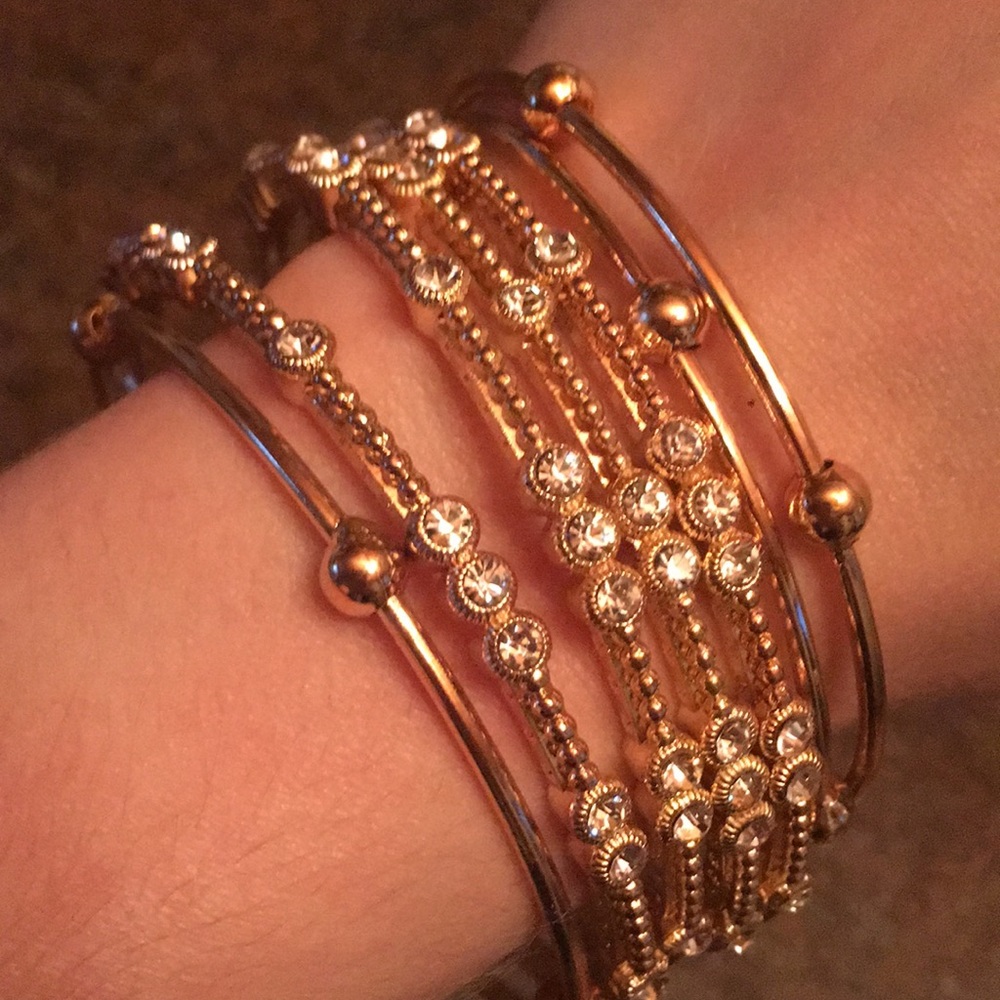 Gold and white stone bangles